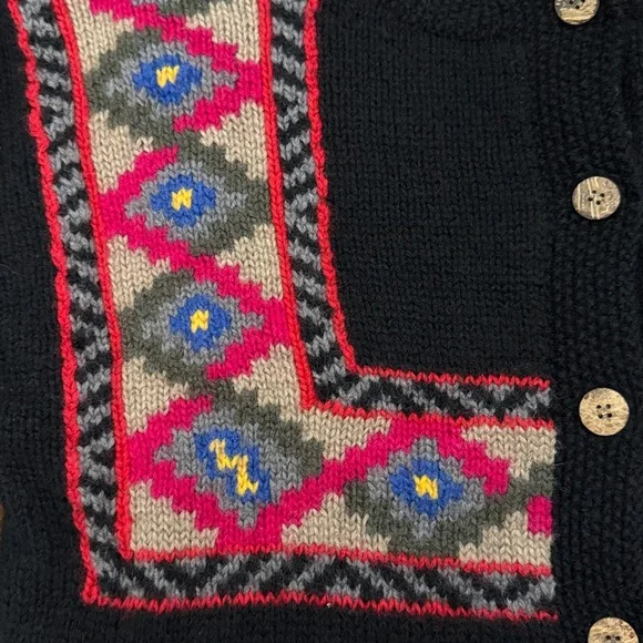 Vintage L.L. Bean 100% wool Scandinavian geometric fair isle cardigan sweater L - Picture 4 of 8